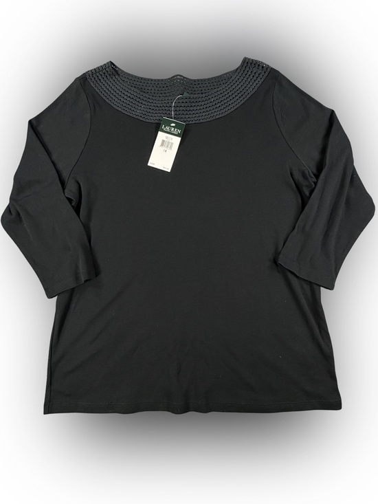 Lauren Ralph Lauren Tops - Lauren Ralph Lauren Black Crochet-Yoke 3/4 Sleeve Top